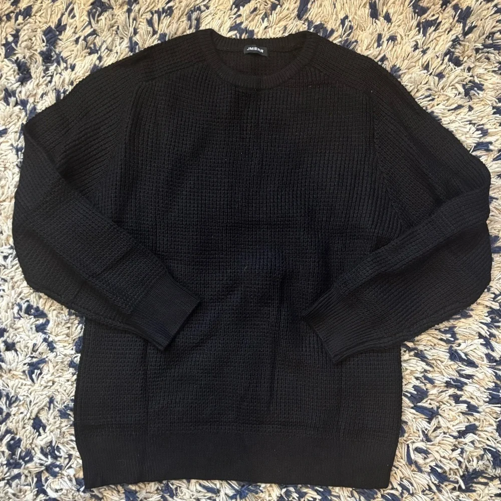 Men's J.MIEER Black Waffle Knit Crewneck Sweater- L